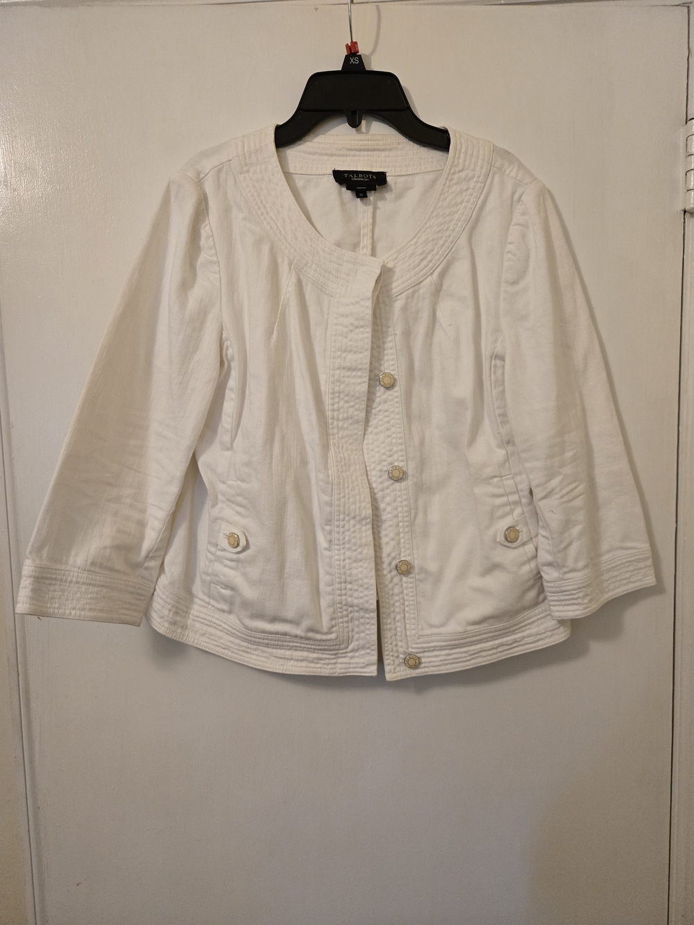 Talbots White Cotton Round-Neck Button Front Jacket